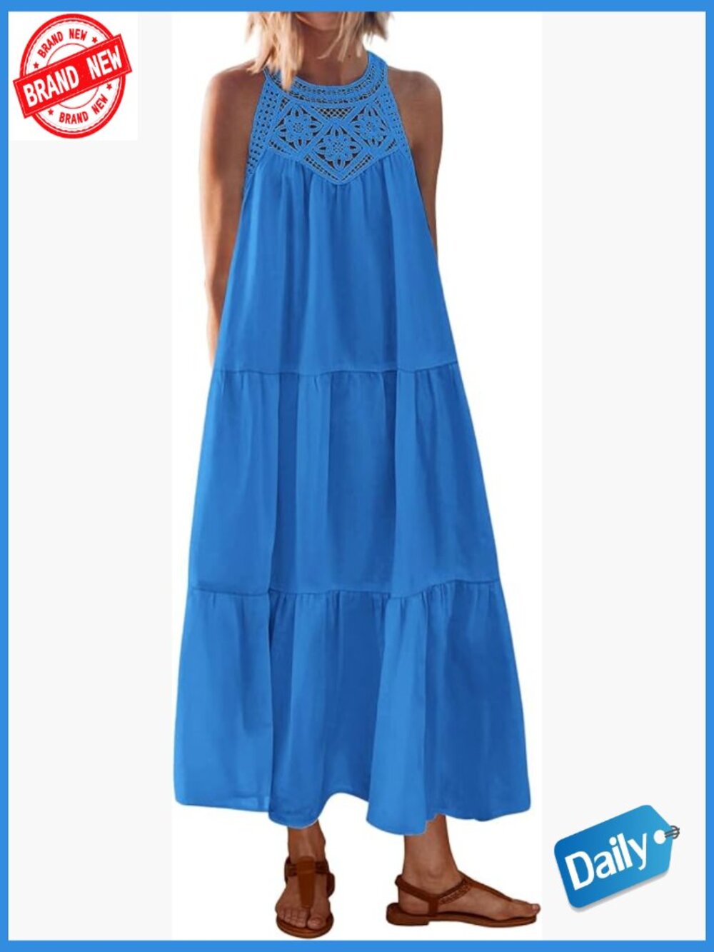 Halter Sleeveless Maxi Dress with Pockets Boho Sundress